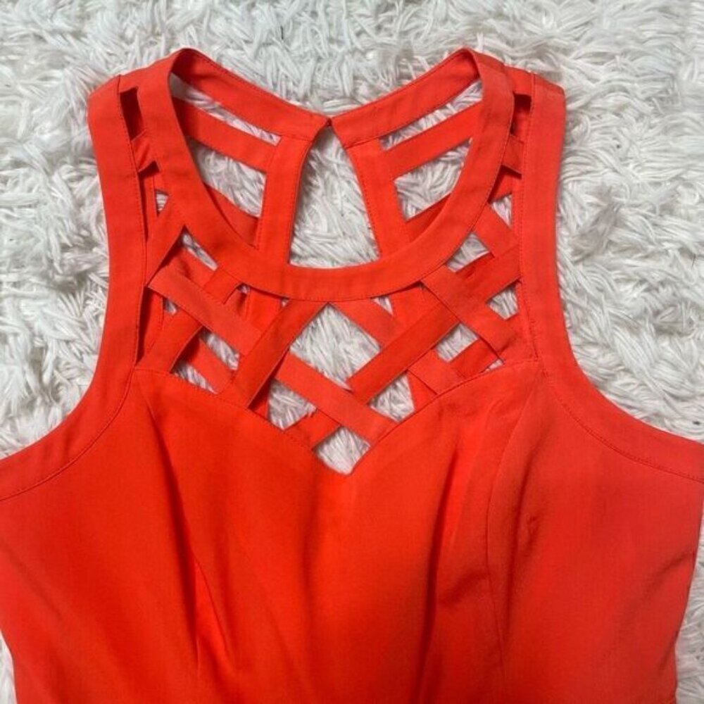 GUESS Neon Orange Dress Mini Cut Out Lattice A-Line Size 2 XS Party